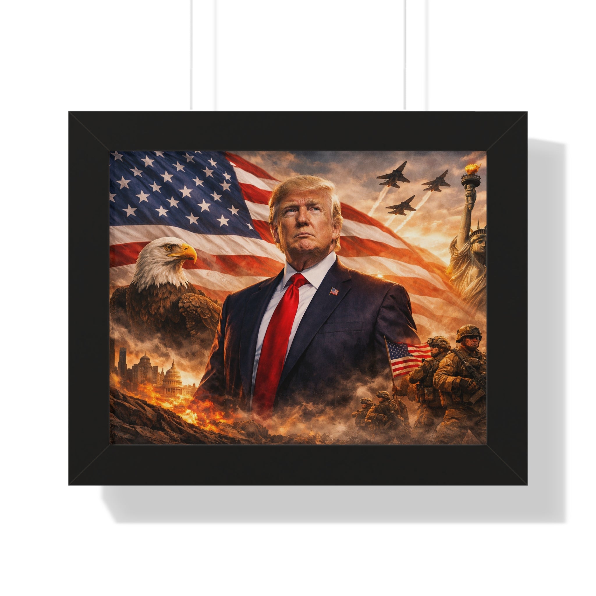 Patriotic Leader Framed Poster — American Flag & Eagle Wall Art