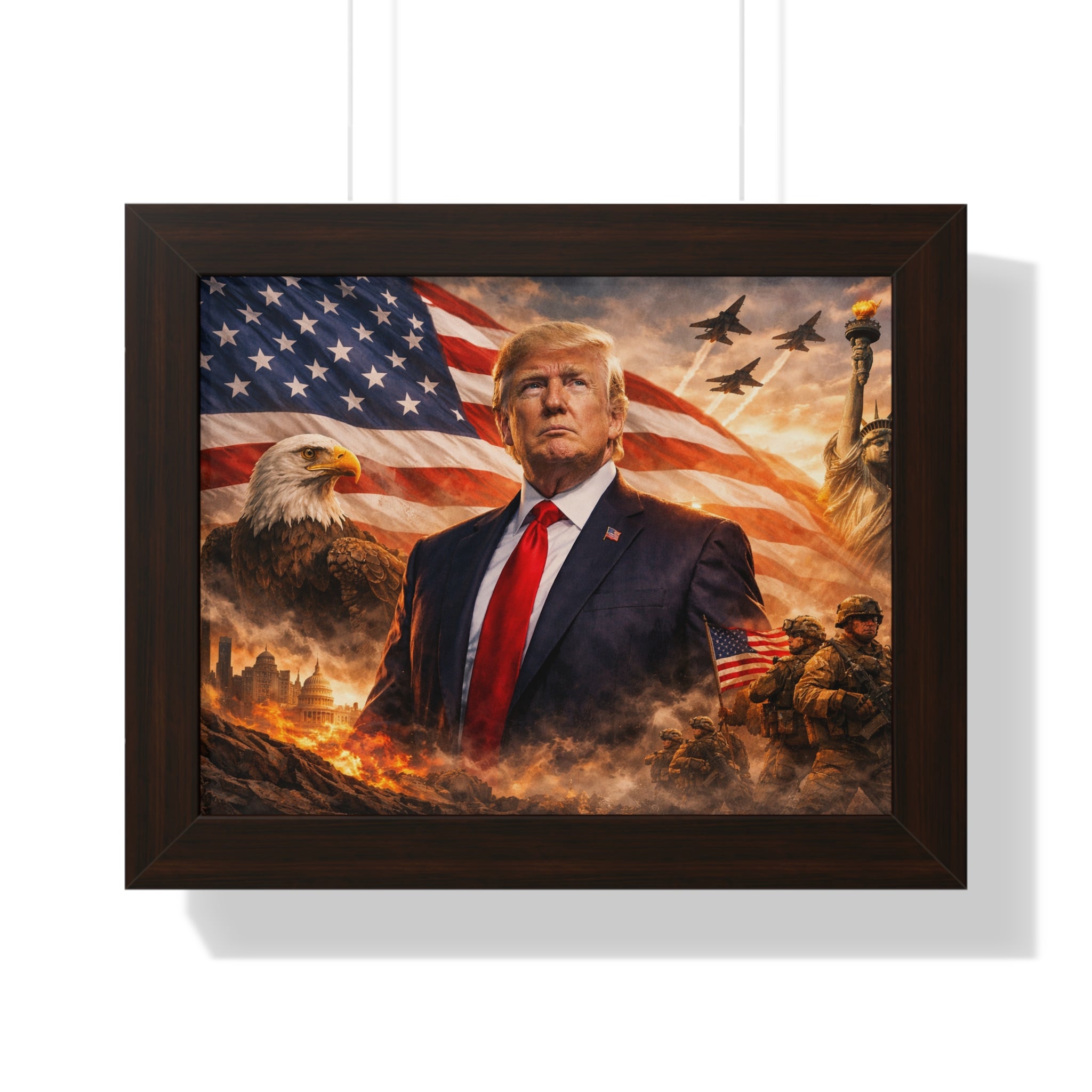 Patriotic Leader Framed Poster — American Flag & Eagle Wall Art