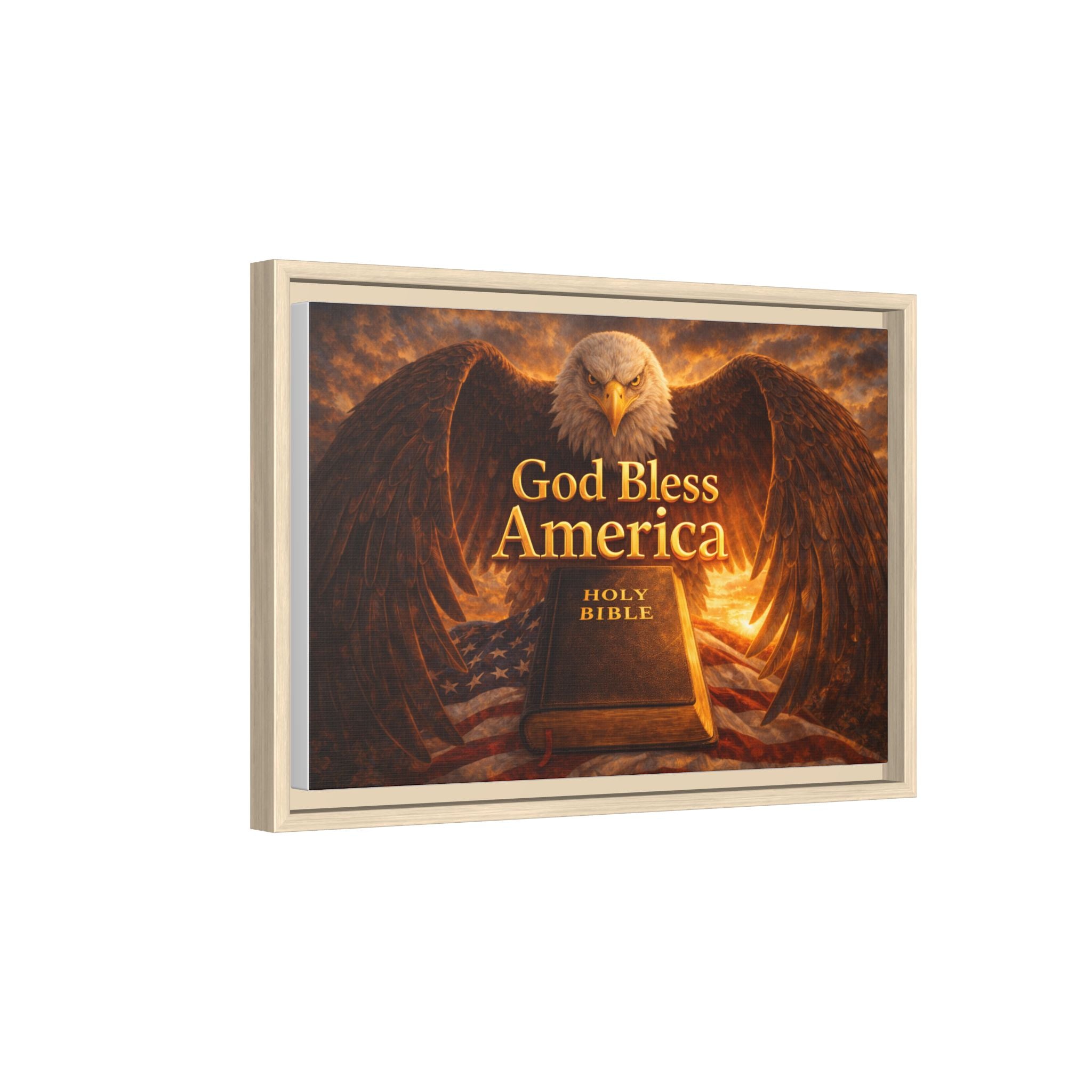 Framed Matte Canvas – "God Bless America" Eagle & Bible Patriotic Wall Art
