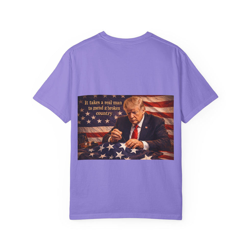 Patriotic Trump Portrait T-Shirt — “It takes a real man to mend a broken country”