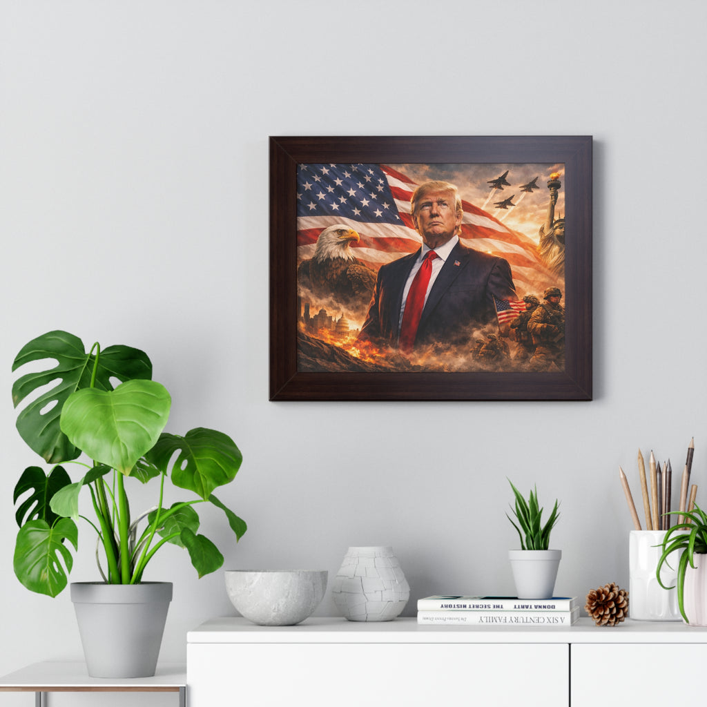 Patriotic Leader Framed Poster — American Flag & Eagle Wall Art