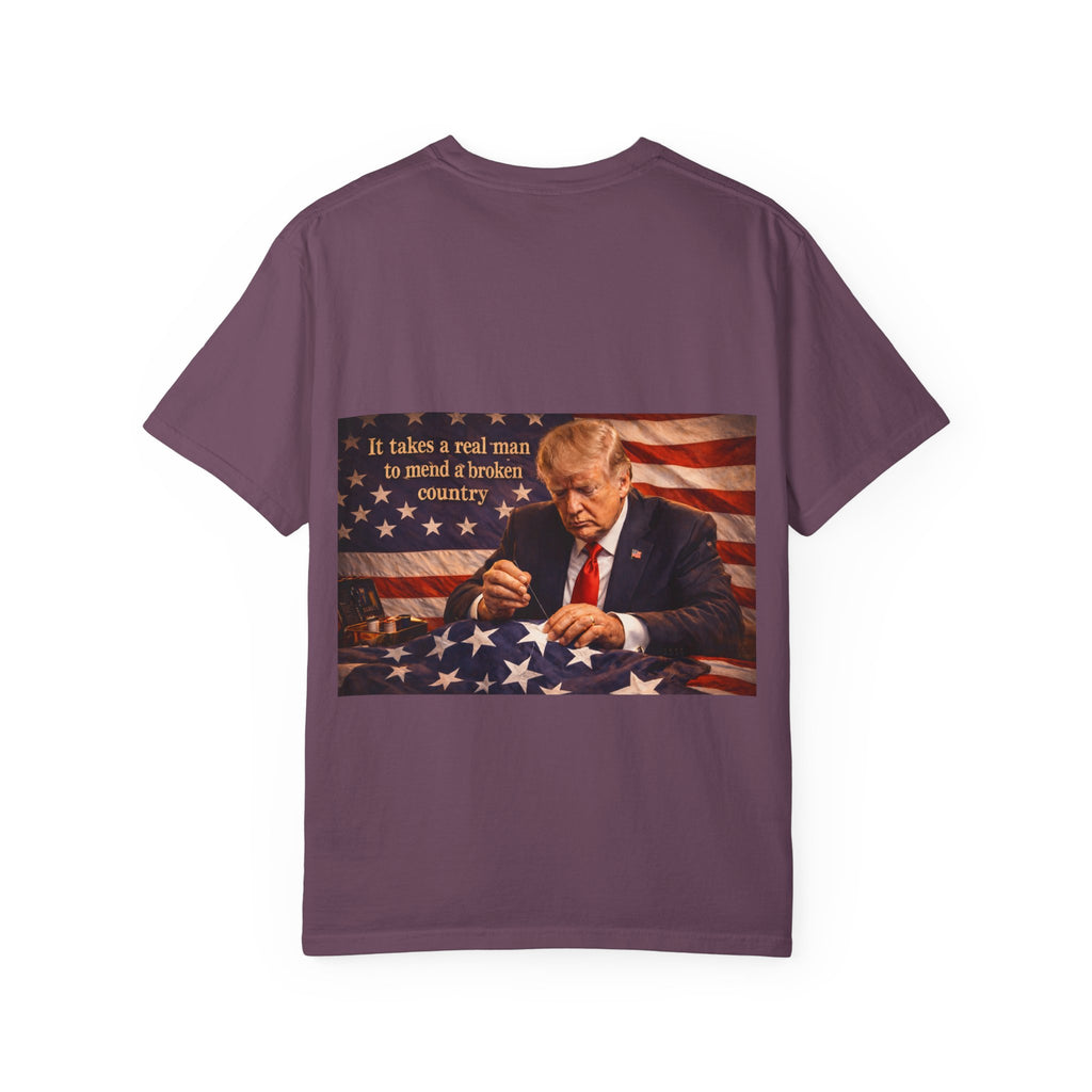 Patriotic Trump Portrait T-Shirt — “It takes a real man to mend a broken country”