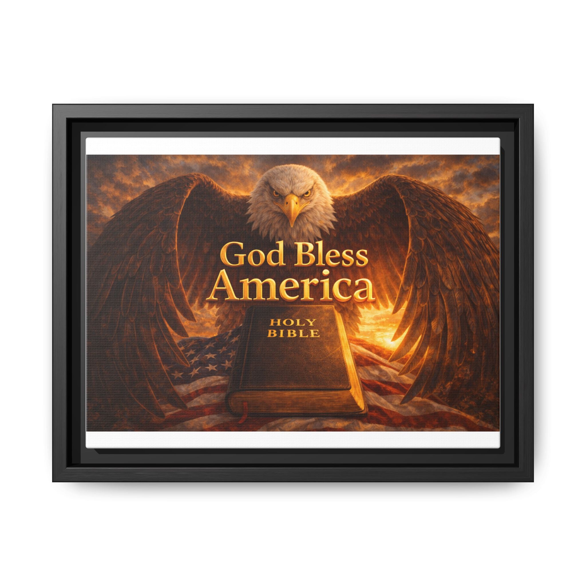 Framed Matte Canvas – "God Bless America" Eagle & Bible Patriotic Wall Art