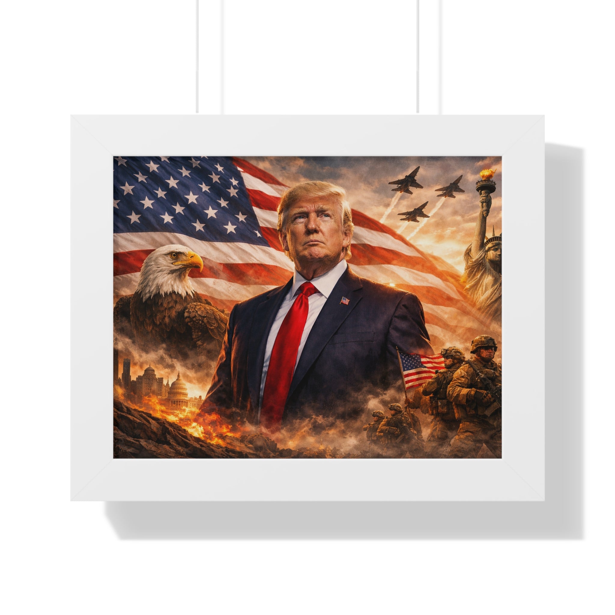 Patriotic Leader Framed Poster — American Flag & Eagle Wall Art