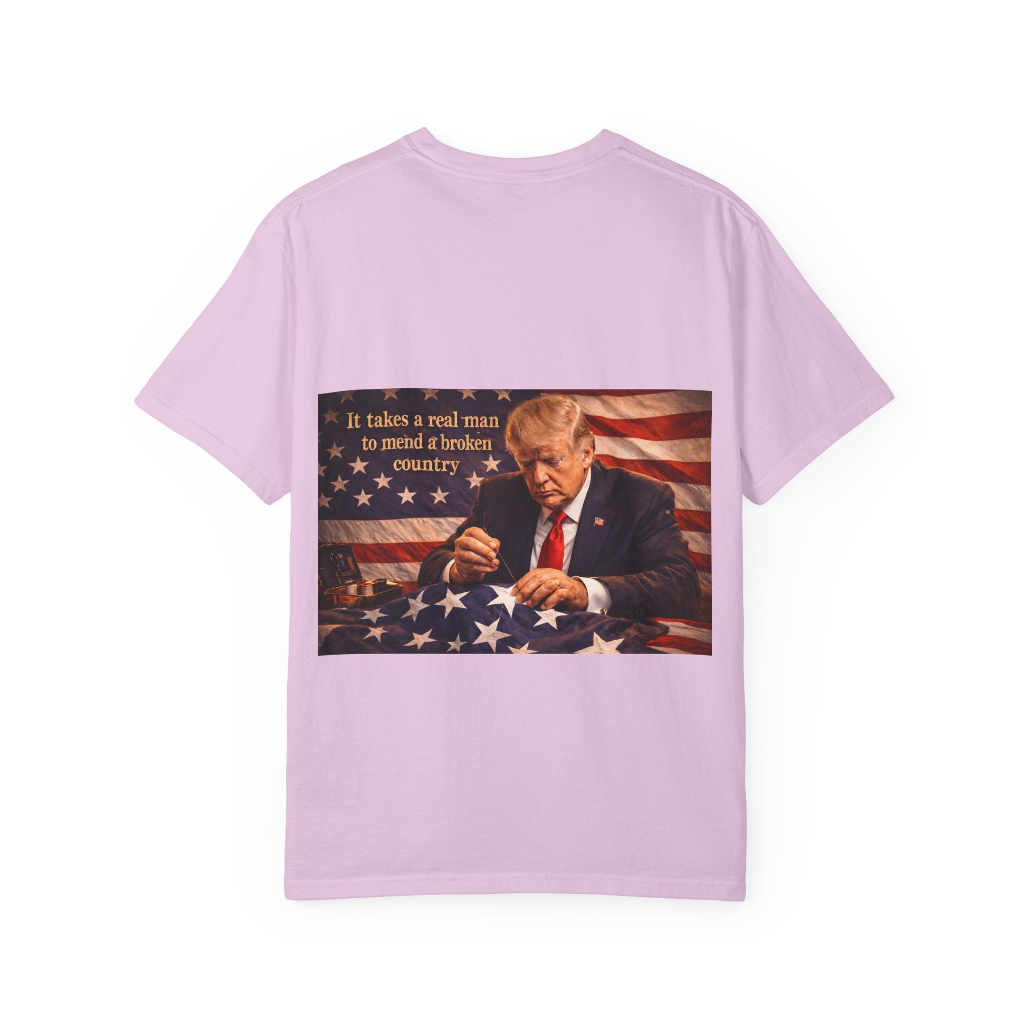 Patriotic Trump Portrait T-Shirt — “It takes a real man to mend a broken country”
