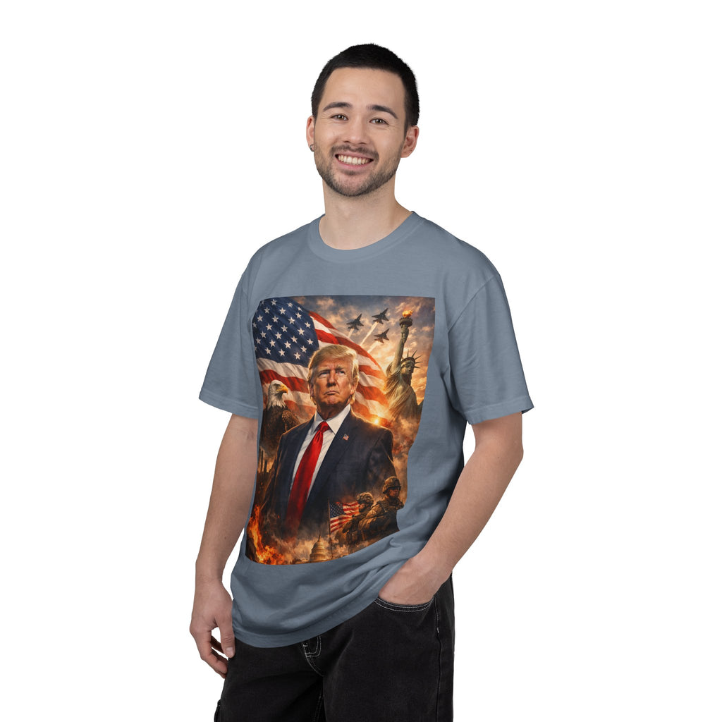 Patriotic Trump Portrait T-Shirt — “It takes a real man to mend a broken country”