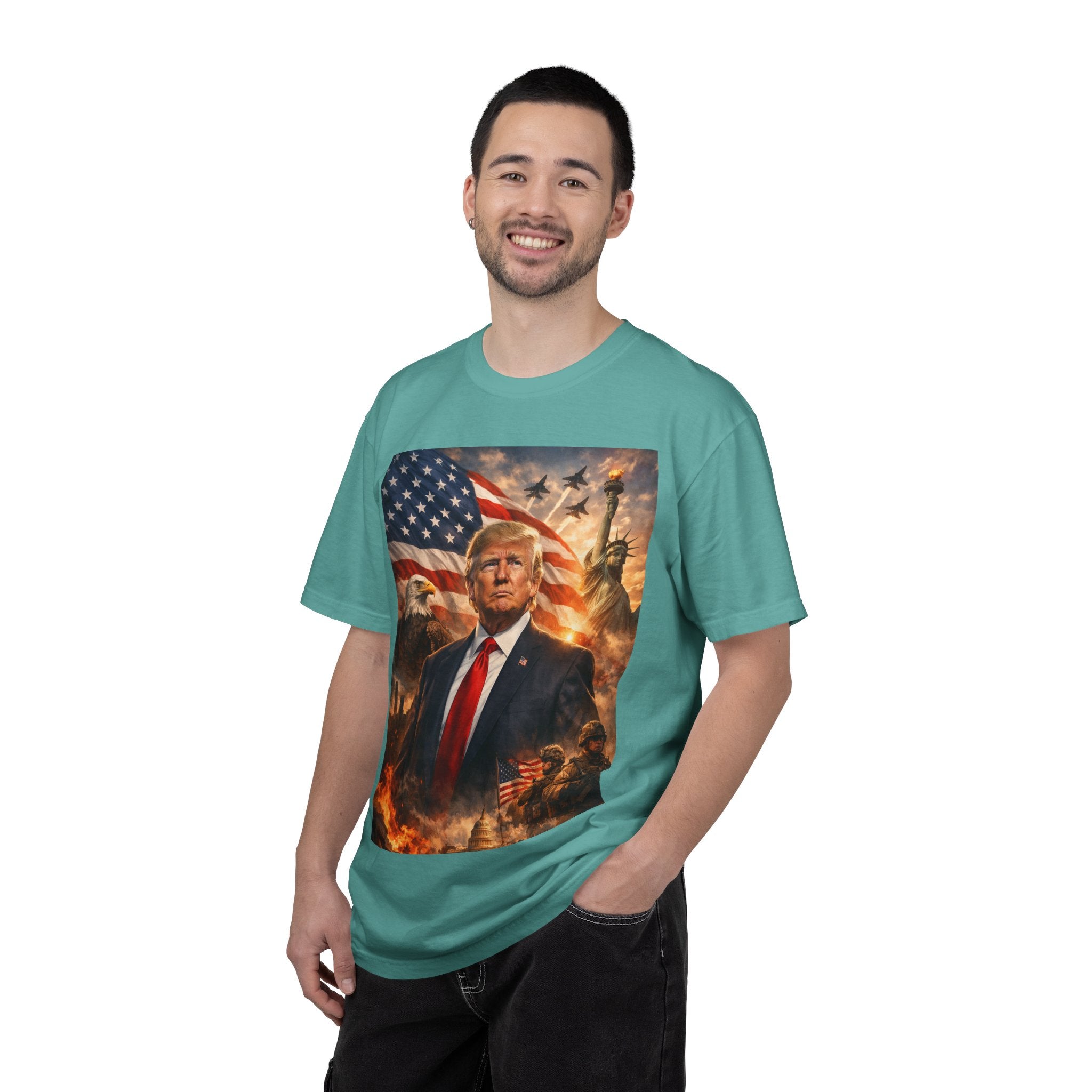 Patriotic Trump Portrait T-Shirt — “It takes a real man to mend a broken country”