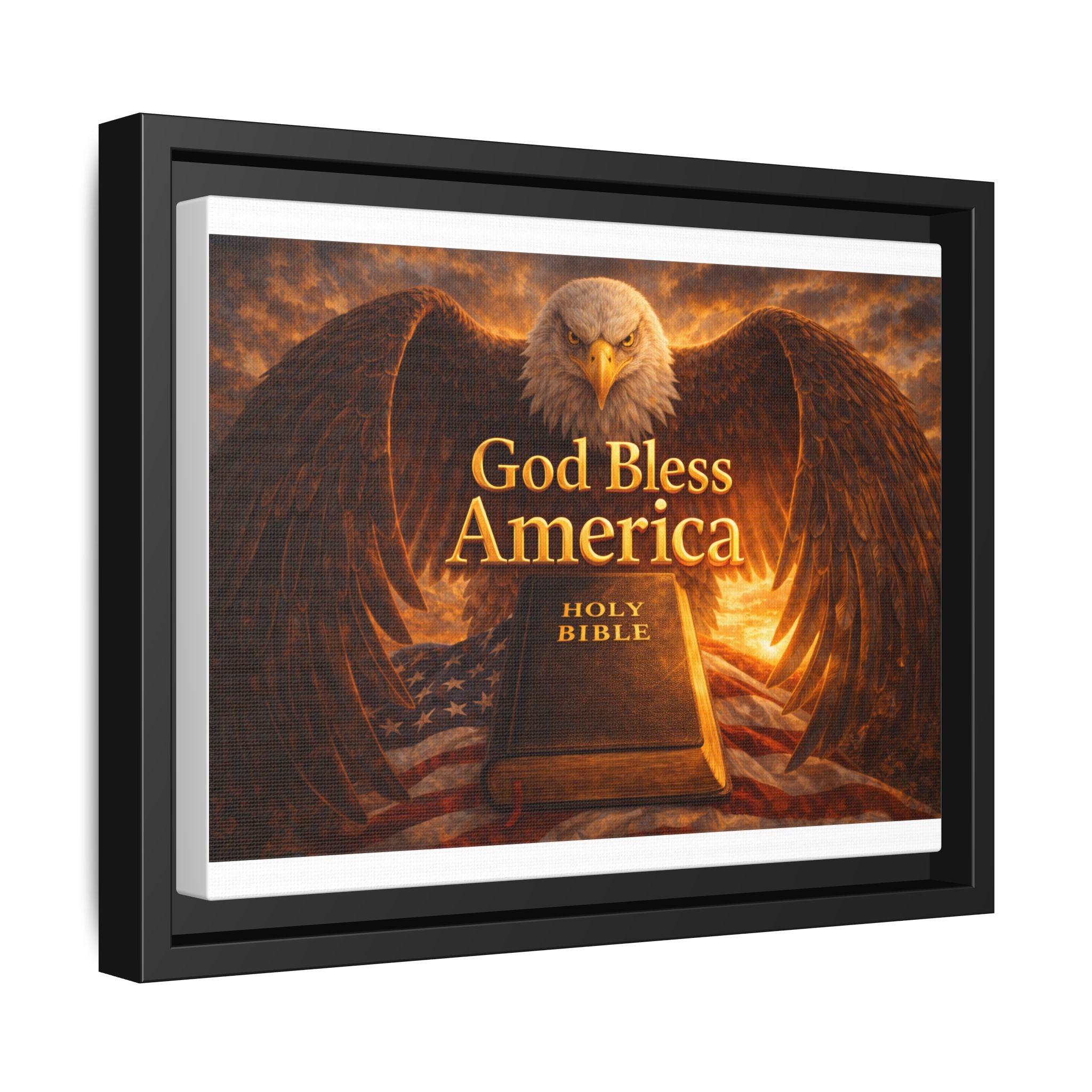 Framed Matte Canvas – "God Bless America" Eagle & Bible Patriotic Wall Art