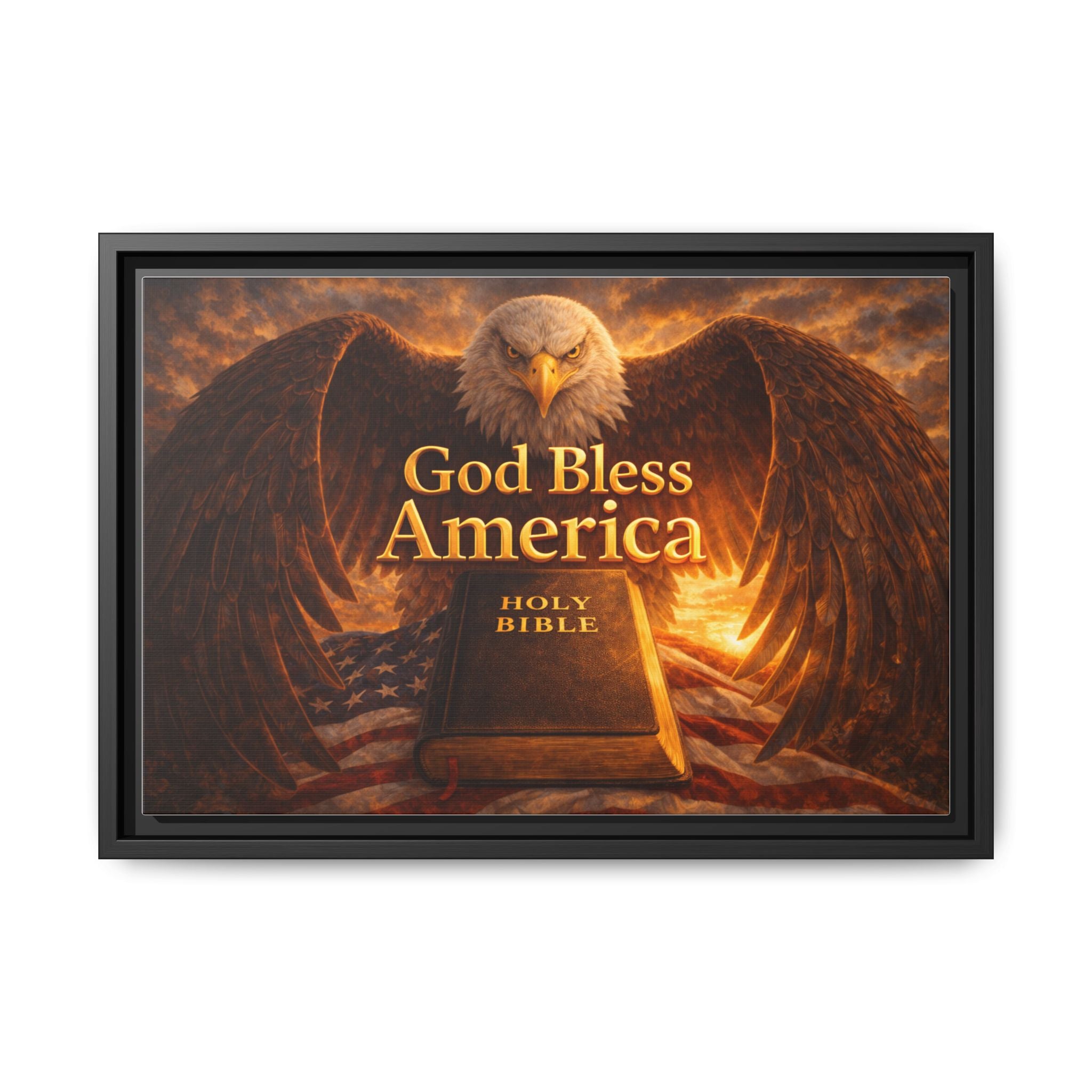 Framed Matte Canvas – "God Bless America" Eagle & Bible Patriotic Wall Art
