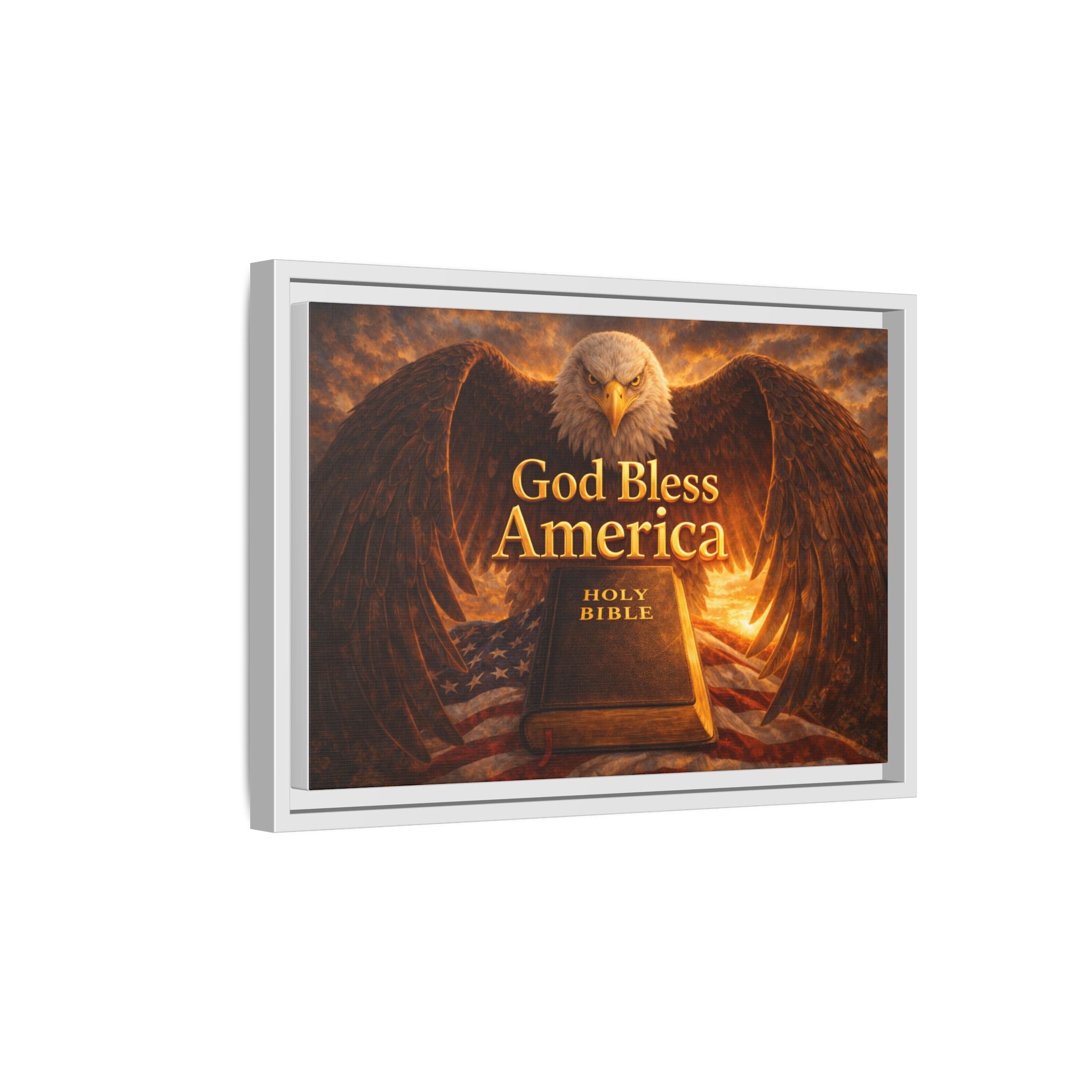 Framed Matte Canvas – "God Bless America" Eagle & Bible Patriotic Wall Art