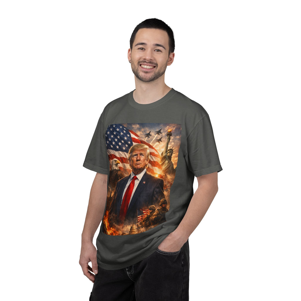 Patriotic Trump Portrait T-Shirt — “It takes a real man to mend a broken country”