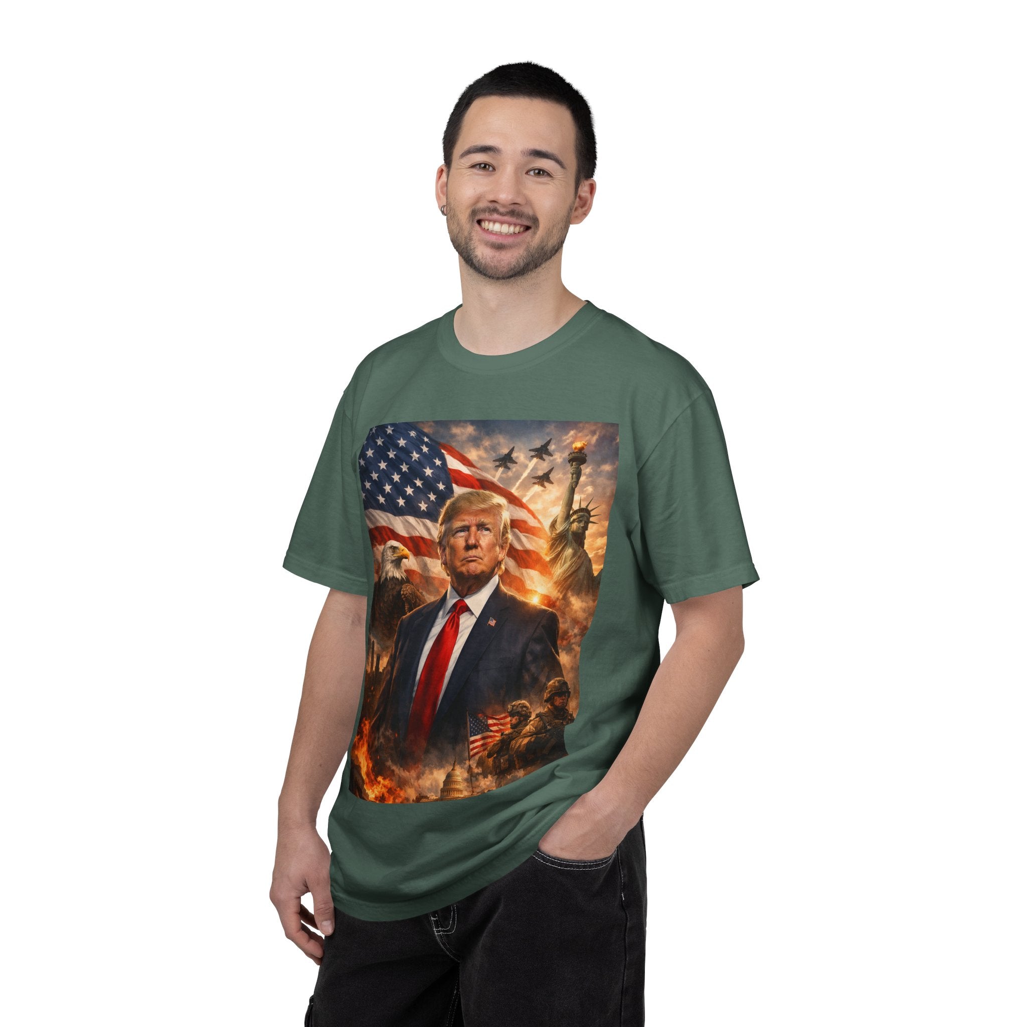 Patriotic Trump Portrait T-Shirt — “It takes a real man to mend a broken country”