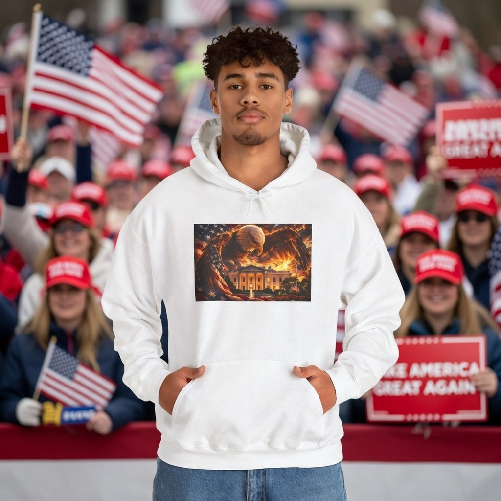 God Bless America Hoodie — Patriotic Angel & Fire Graphic Hooded Sweatshirt