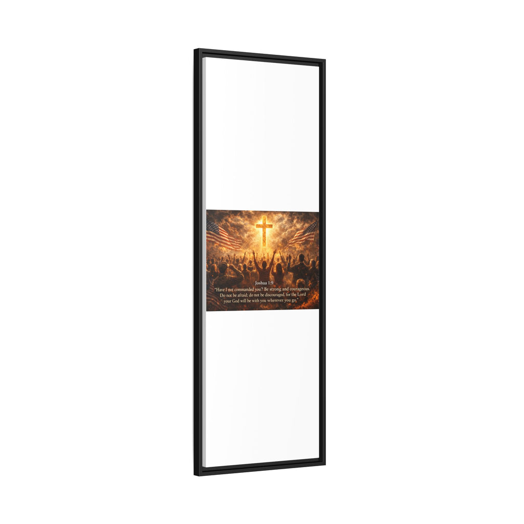Framed Matte Canvas - Joshua 1:9 Christian Wall Art with Cross & Flags