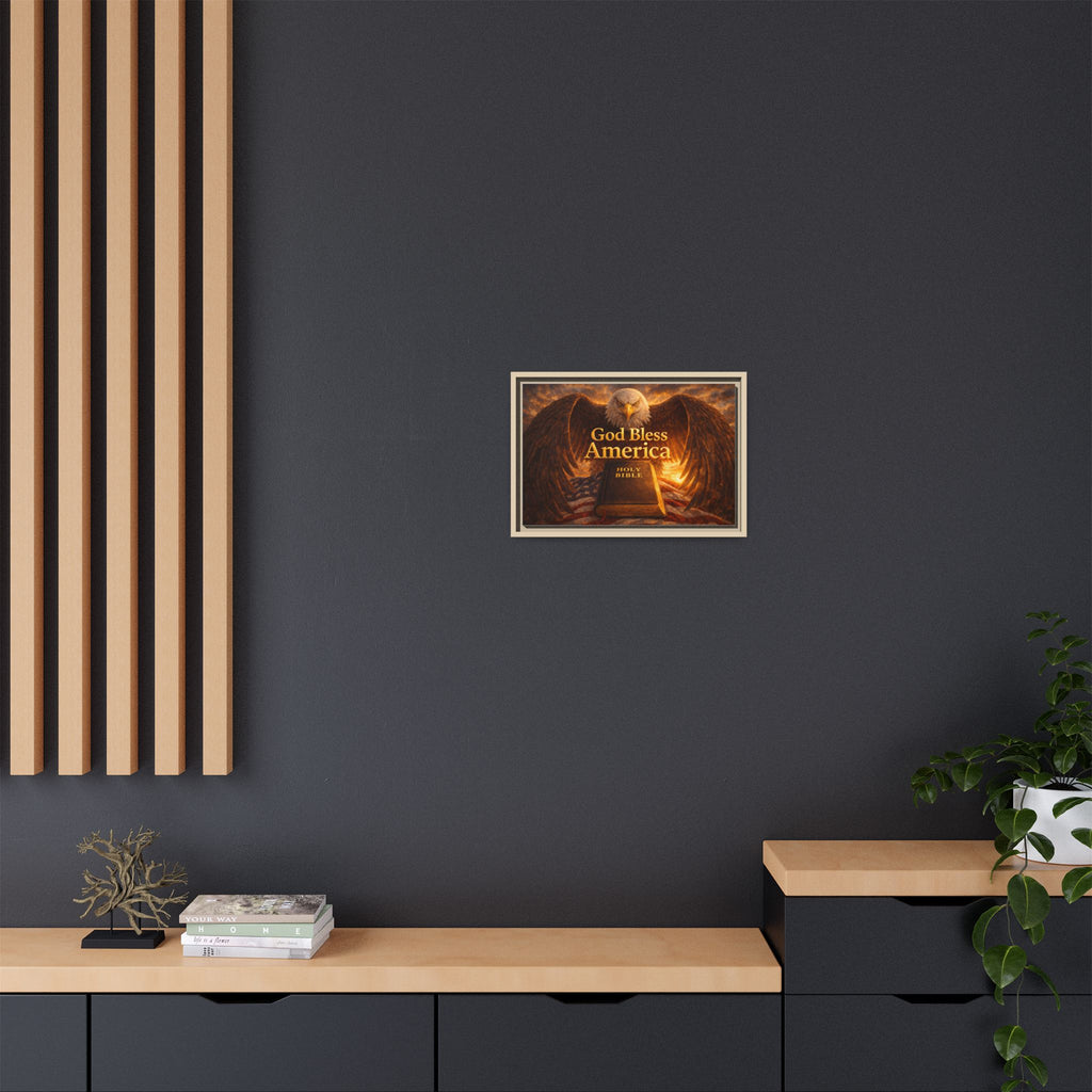Framed Matte Canvas – "God Bless America" Eagle & Bible Patriotic Wall Art