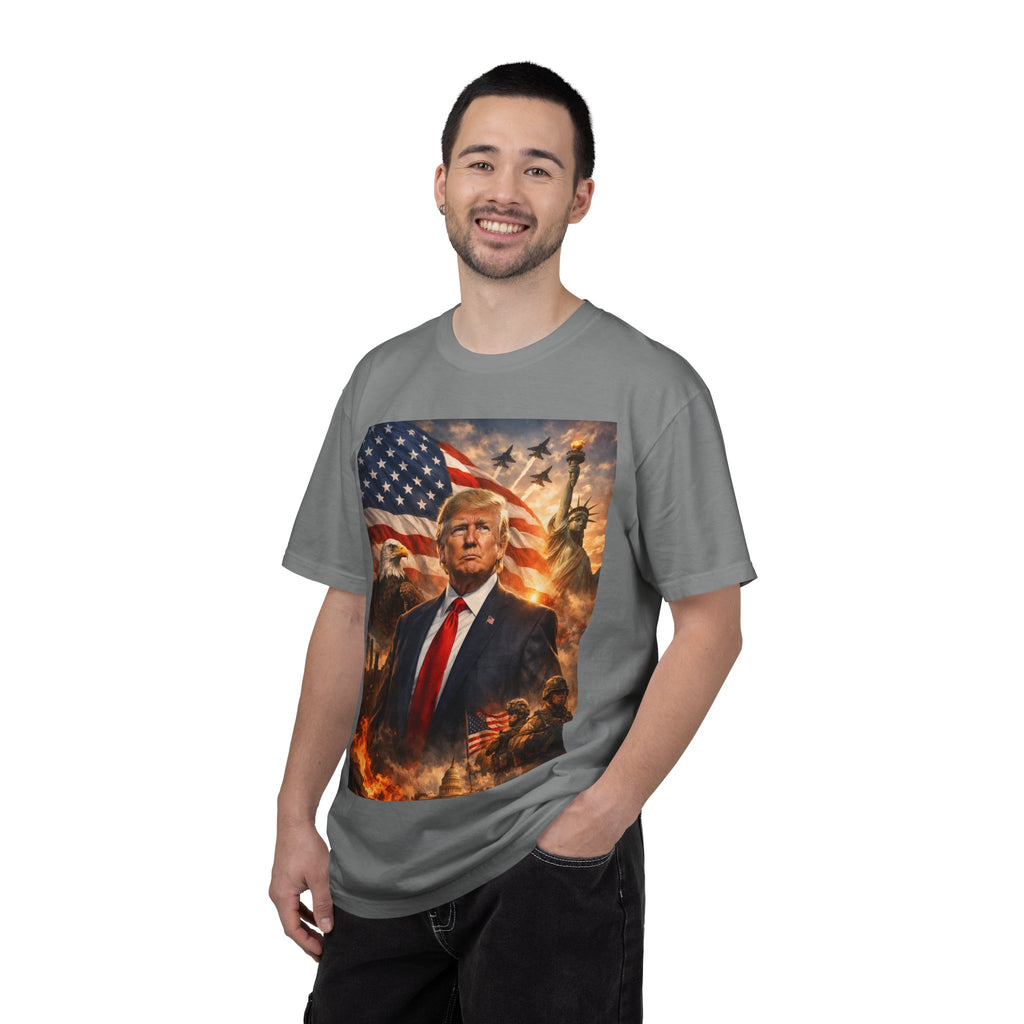 Patriotic Trump Portrait T-Shirt — “It takes a real man to mend a broken country”