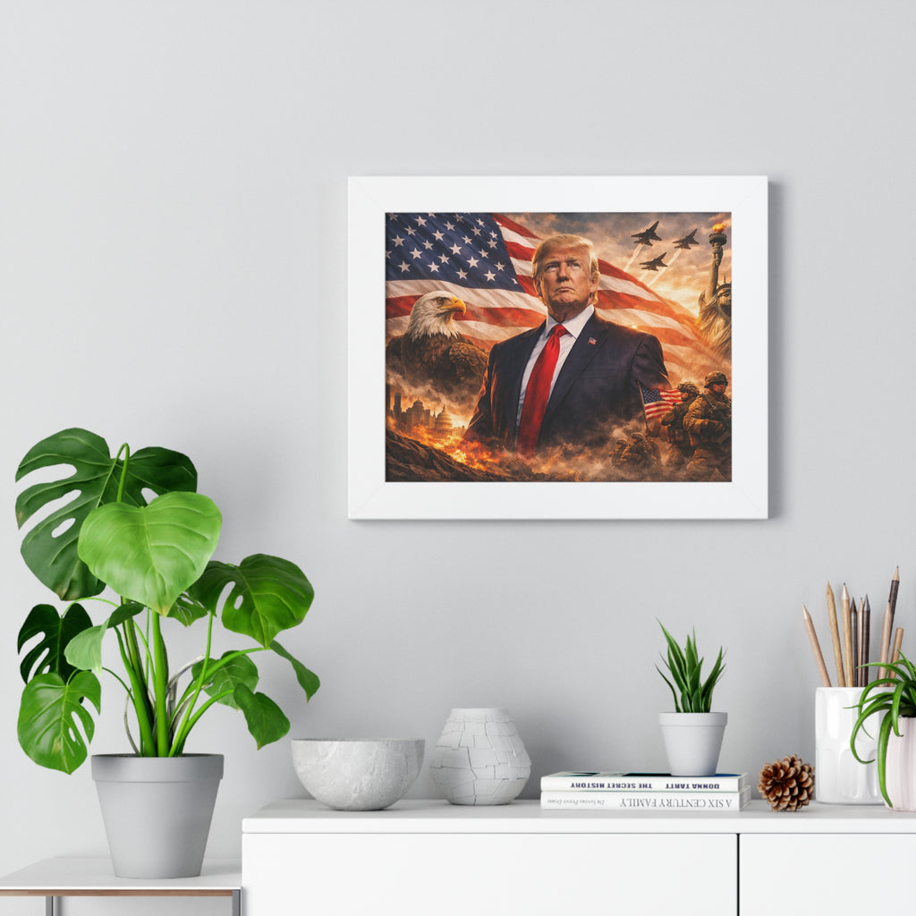 Patriotic Leader Framed Poster — American Flag & Eagle Wall Art
