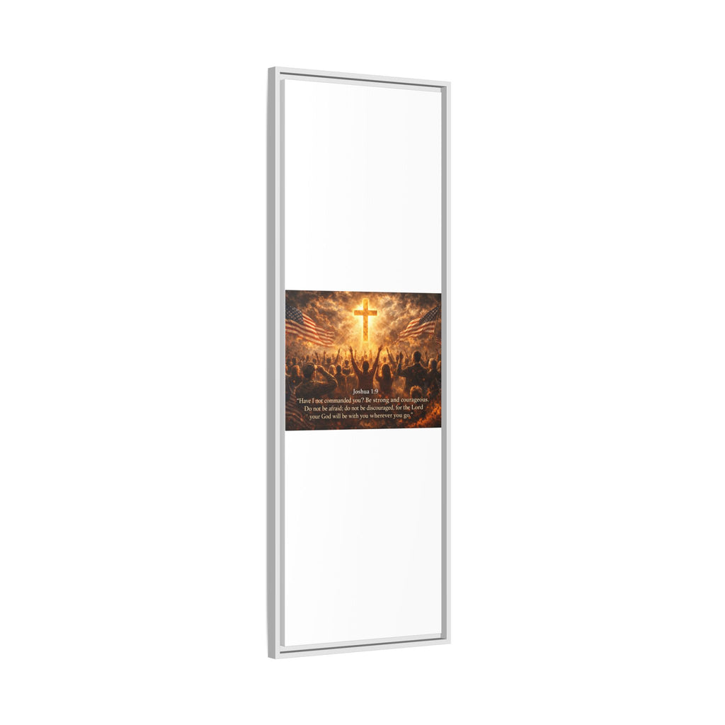 Framed Matte Canvas - Joshua 1:9 Christian Wall Art with Cross & Flags