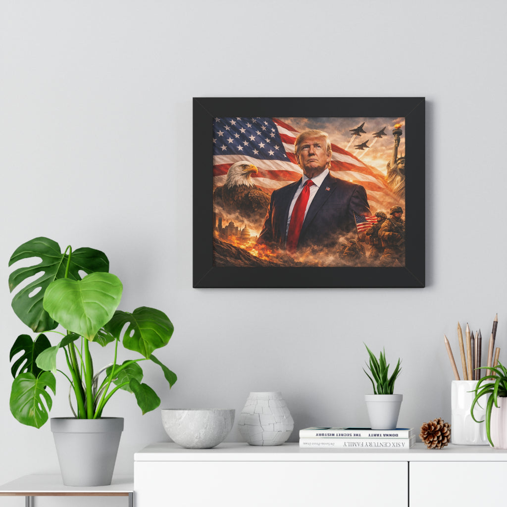 Patriotic Leader Framed Poster — American Flag & Eagle Wall Art