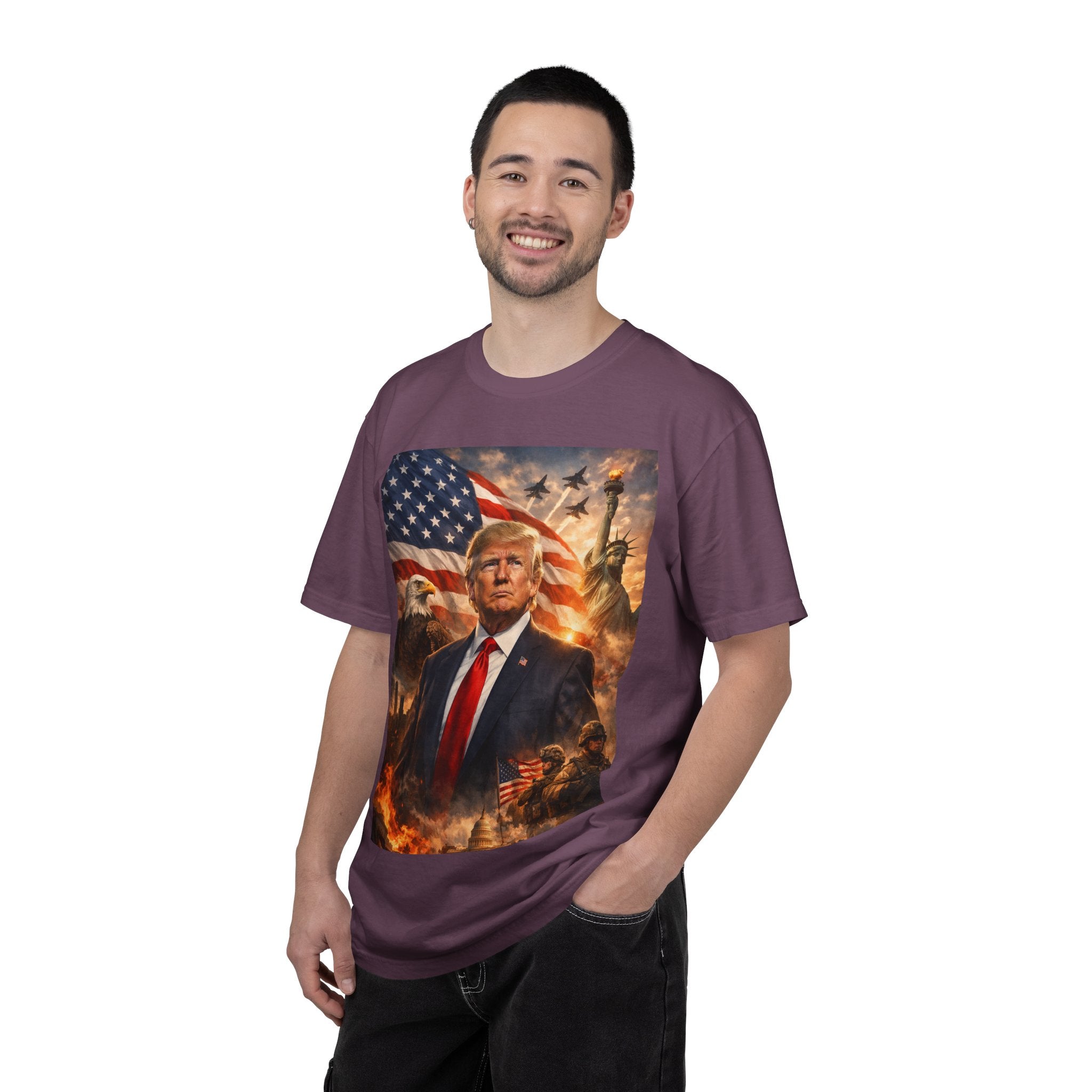 Patriotic Trump Portrait T-Shirt — “It takes a real man to mend a broken country”