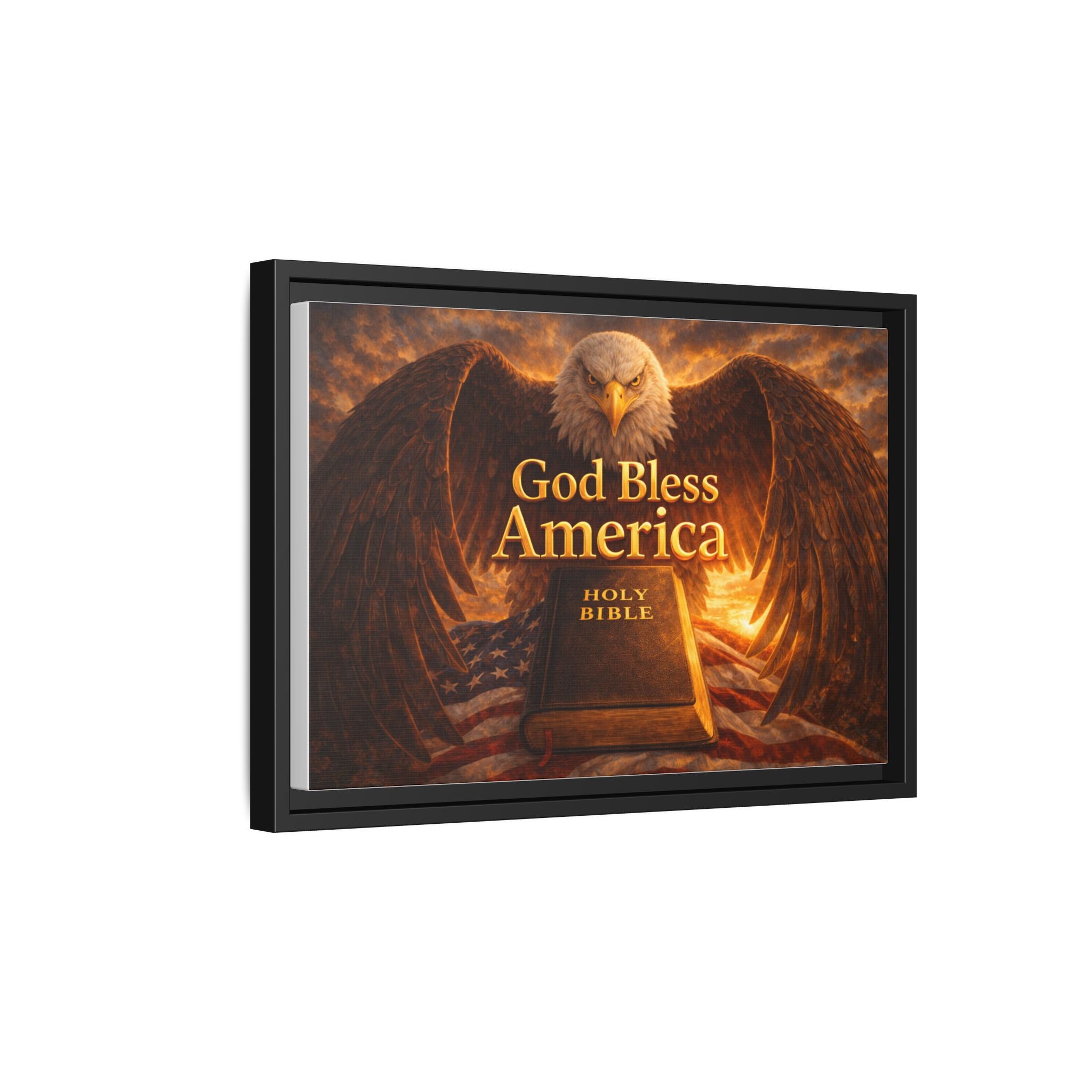 Framed Matte Canvas – "God Bless America" Eagle & Bible Patriotic Wall Art