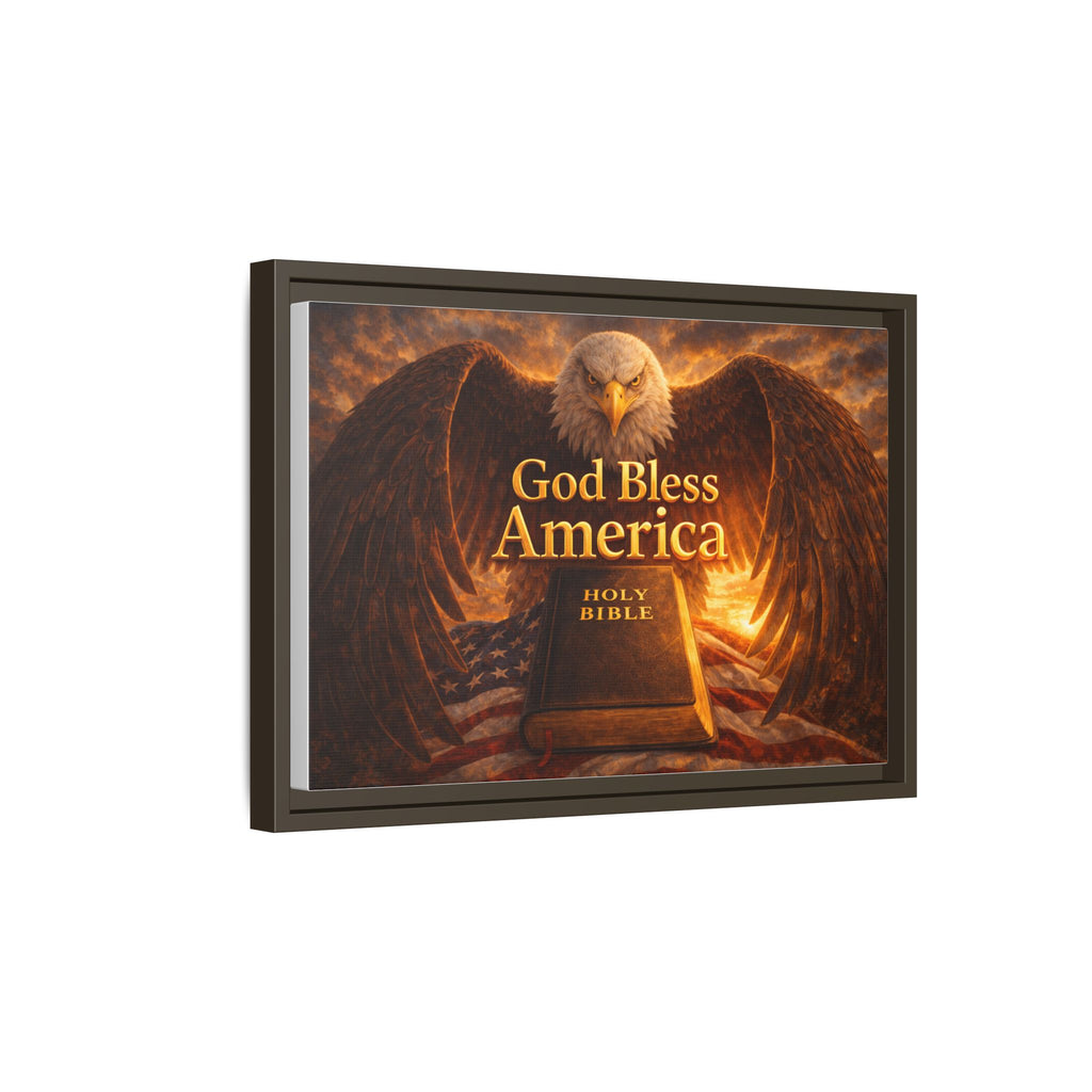 Framed Matte Canvas – "God Bless America" Eagle & Bible Patriotic Wall Art