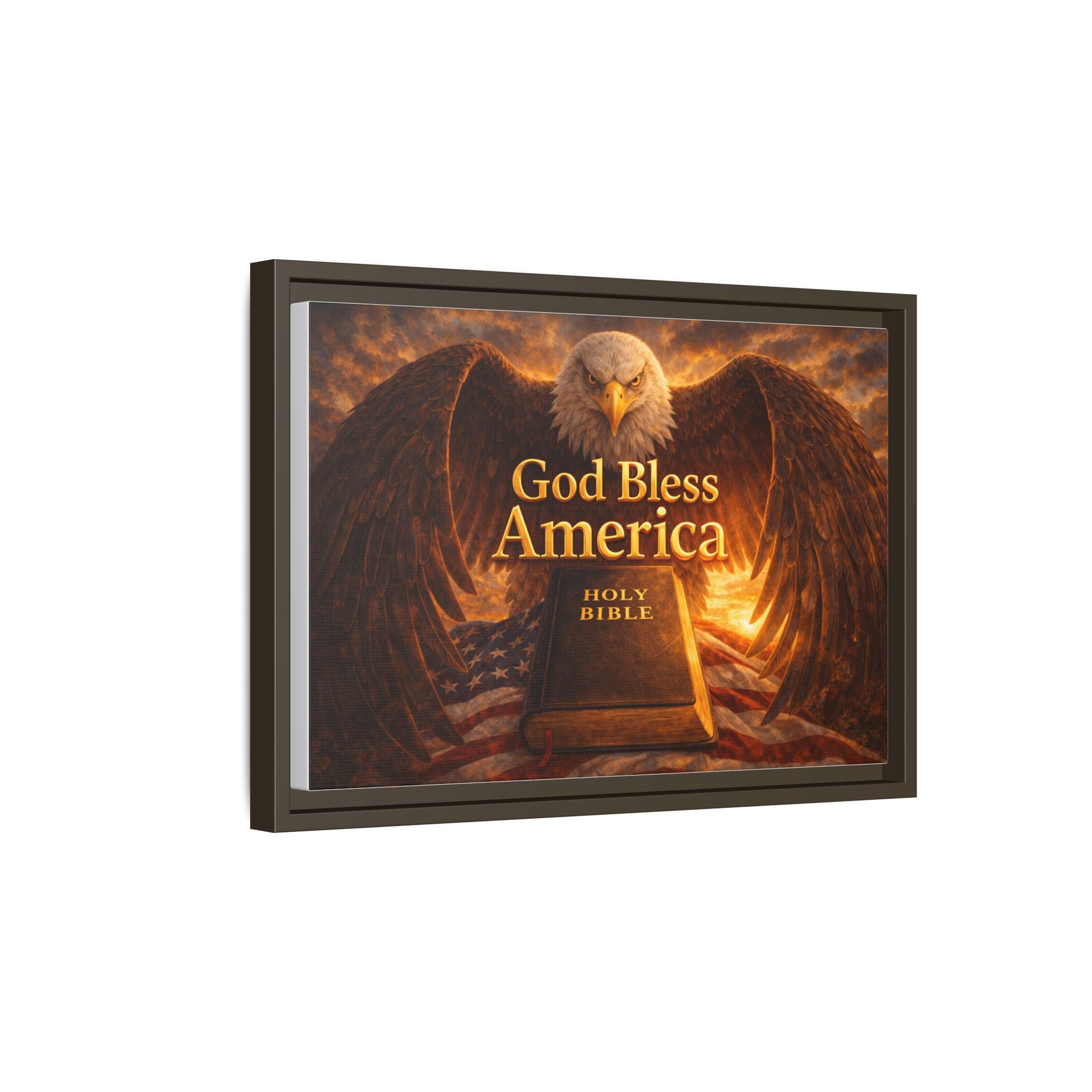 Framed Matte Canvas – "God Bless America" Eagle & Bible Patriotic Wall Art