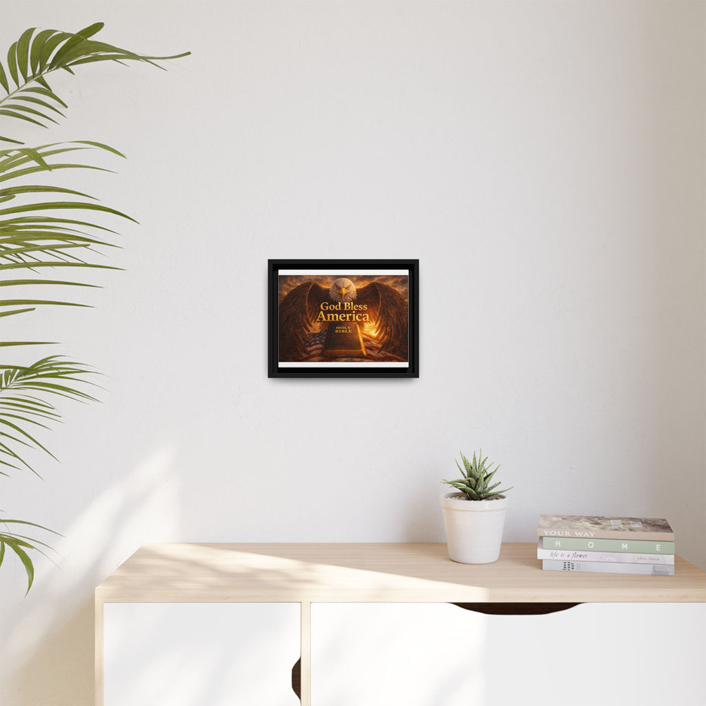 Framed Matte Canvas – "God Bless America" Eagle & Bible Patriotic Wall Art