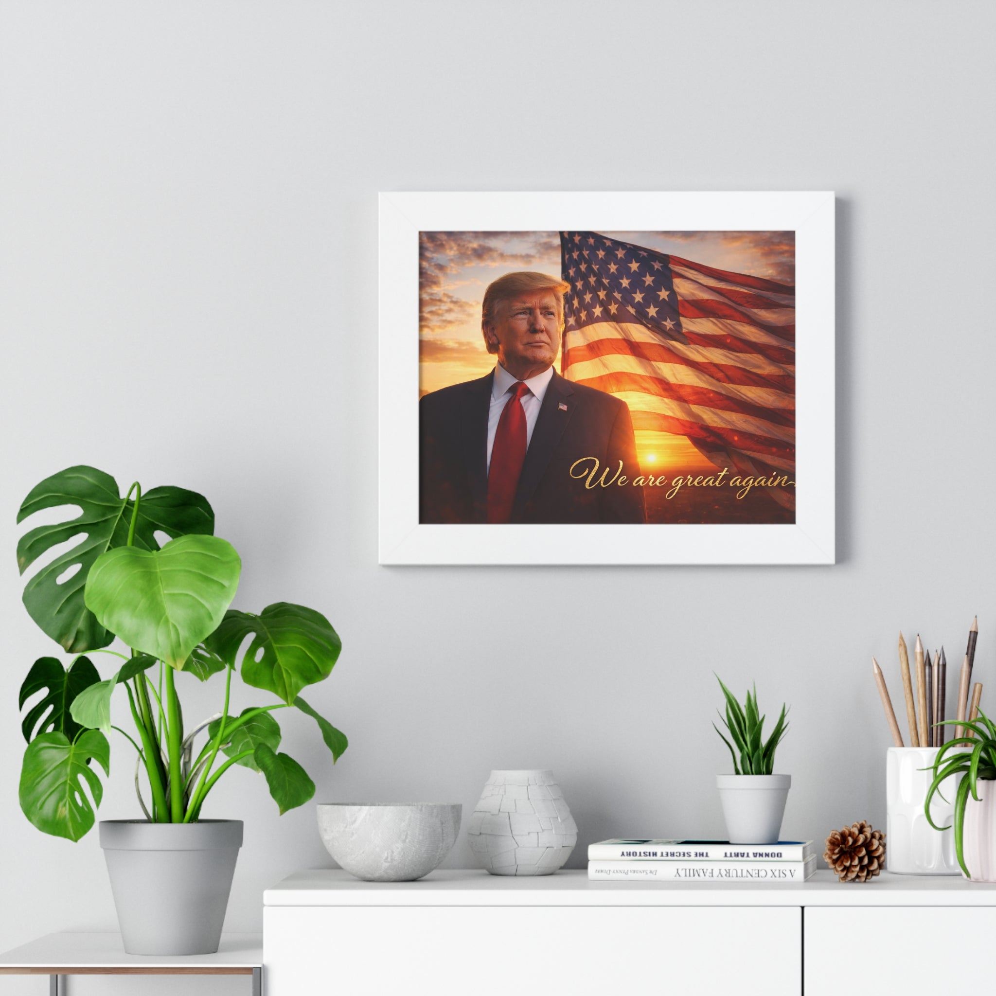 Framed Horizontal Poster — Patriotic Presidential Portrait with "We are great again"