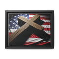 Patriotic Cross Matte Canvas Framed Wall Art — American Flag Christian Decor
