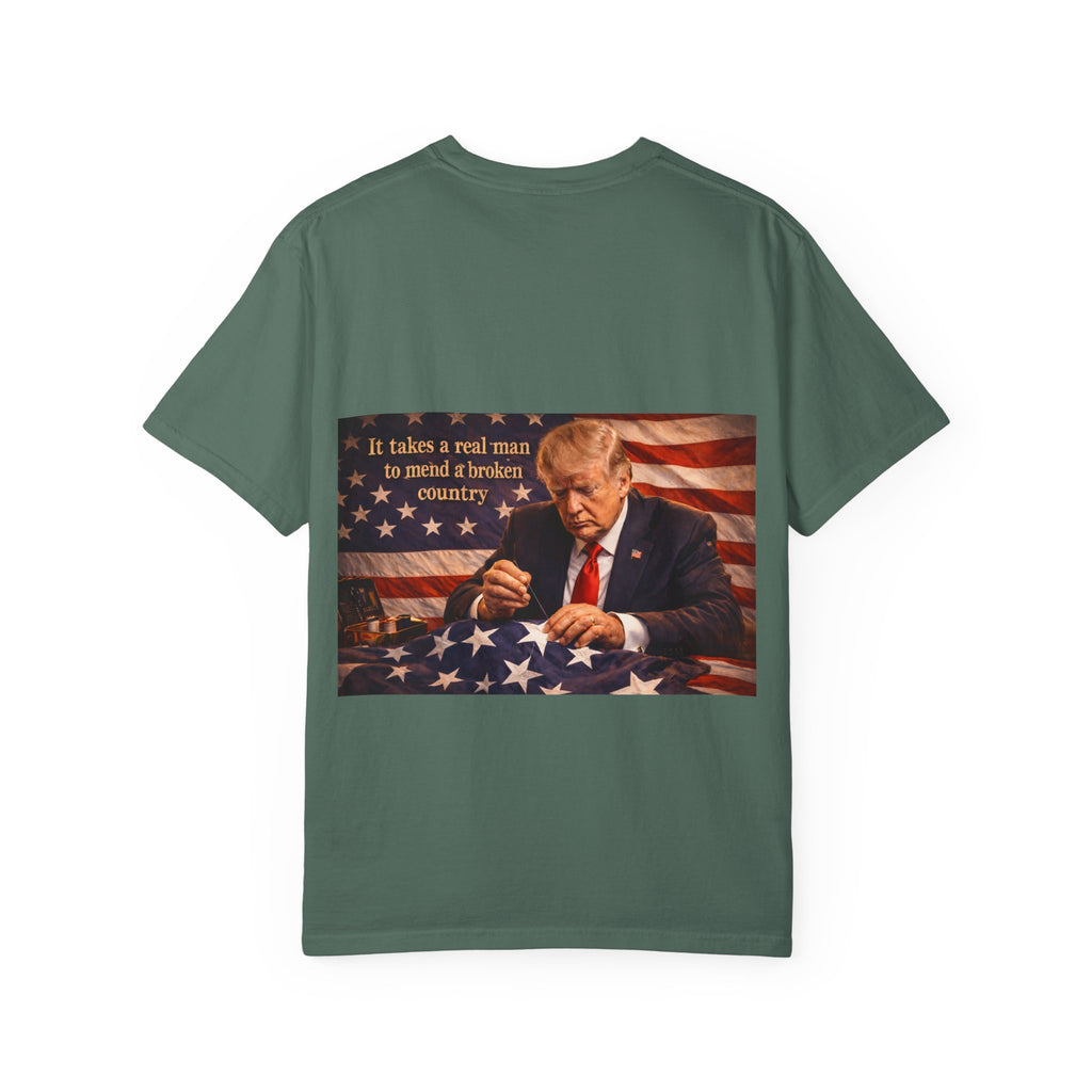 Patriotic Trump Portrait T-Shirt — “It takes a real man to mend a broken country”